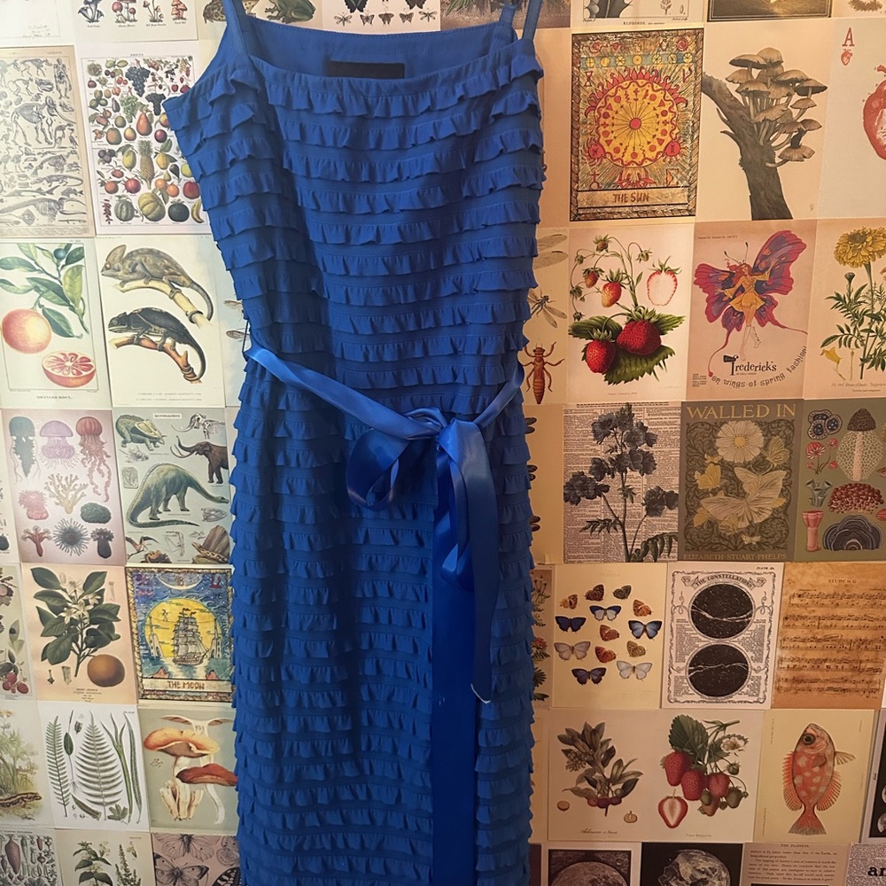 Frank Lyman dress. Blue ruffled. With bow. Worn once. Size 4.